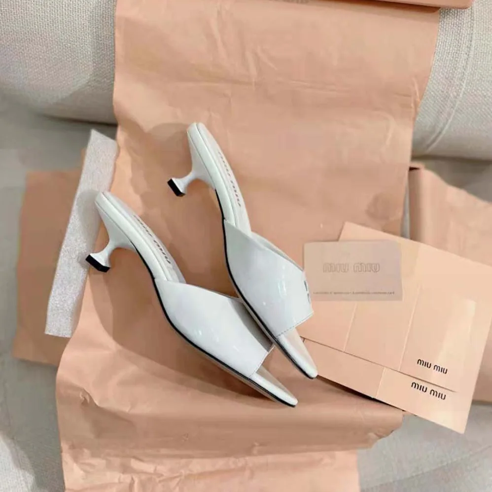 Miu Miu Patent Leather Sandals in 45 mm Heel Height for Women in White Miu Miu Patent Leather Sandals in 45 mm Heel Height for Women in White