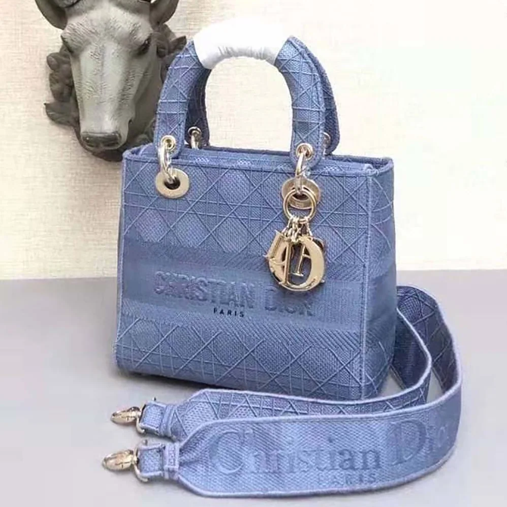 Dior Medium Lady D-Lite Bag Denim Blue Cannage Embroidery for Women Dior Medium Lady D-Lite Bag Denim Blue Cannage Embroidery for Women