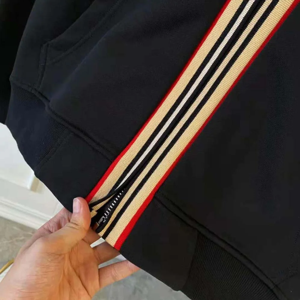 Burberry Icon Stripe Detail Cotton Hooded Top for Men in Black