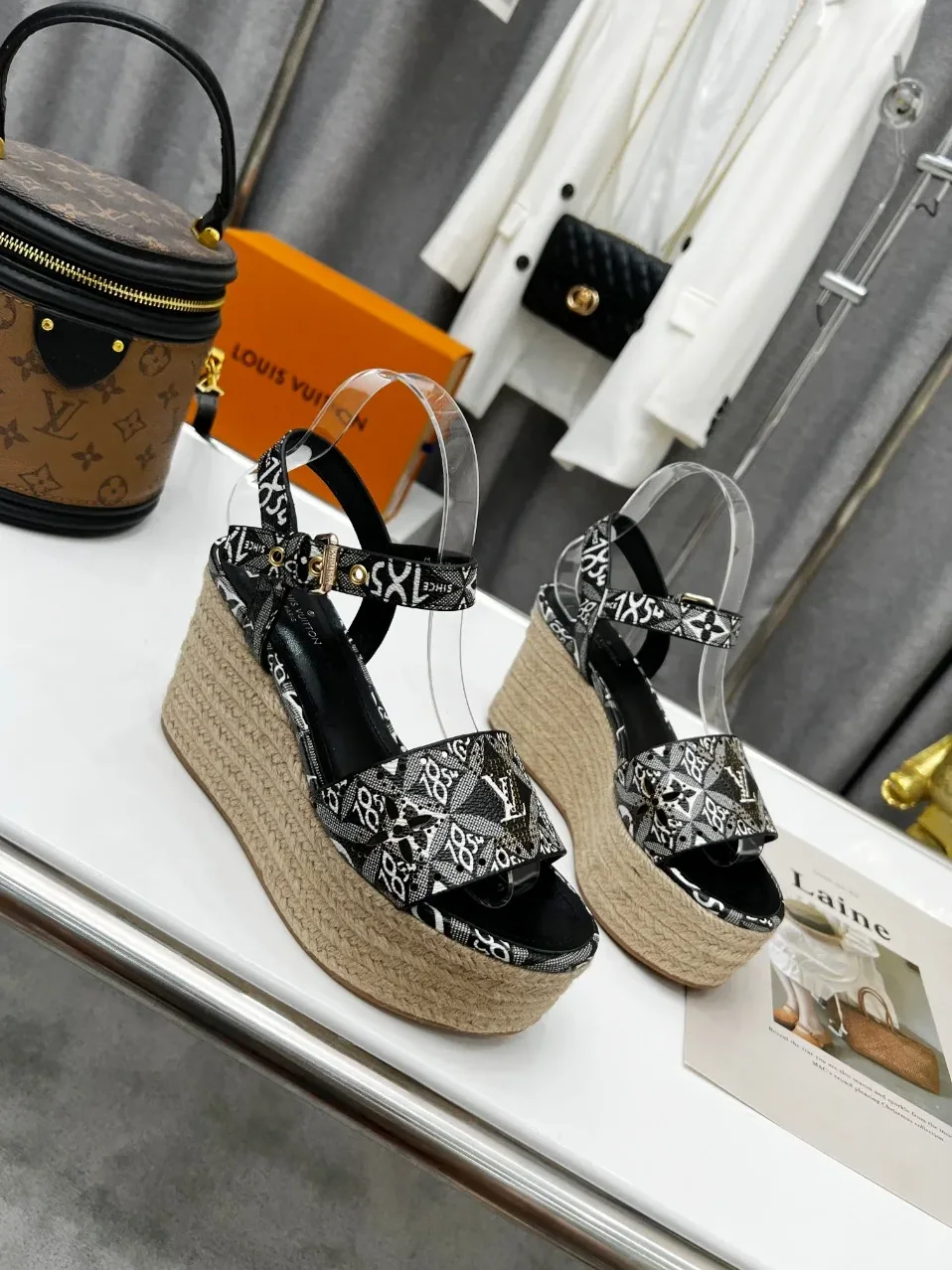 Louis Vuitton Starboard Wedge Sandal Black And White for Women