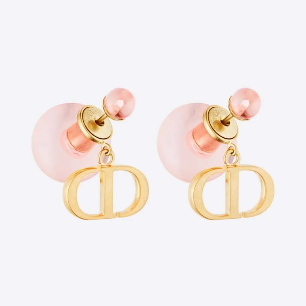 Dior Tribales Earrings Gold-Finish Metal and Light Pink Transparent Resin Pearls for Women Dior Tribales Earrings Gold-Finish Metal and Light Pink Transparent Resin Pearls for Women