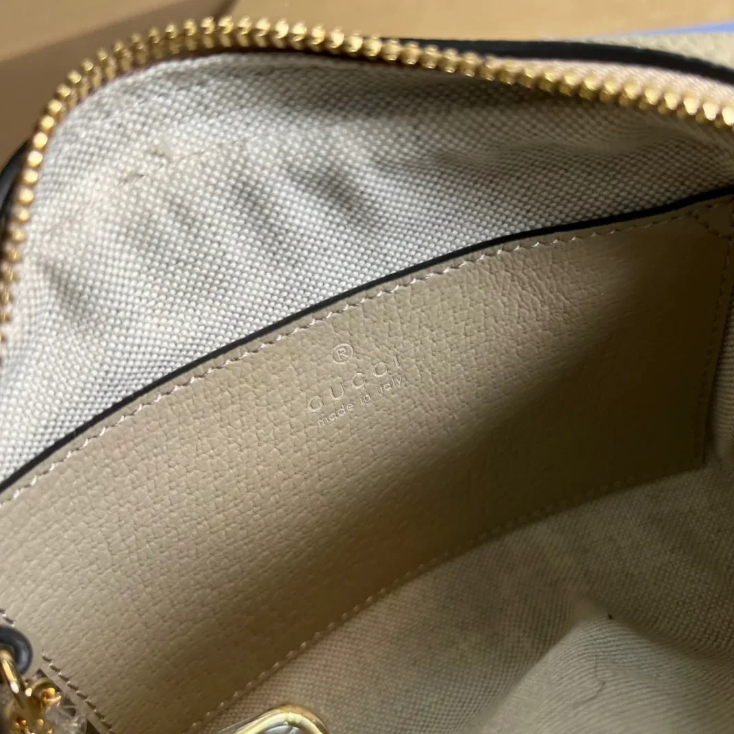 Gucci Ophidia Mini GG Bag / Beige And Ebony GG Supreme Canvas, With White Gucci Ophidia Mini GG Bag / Beige And Ebony GG Supreme Canvas, With White