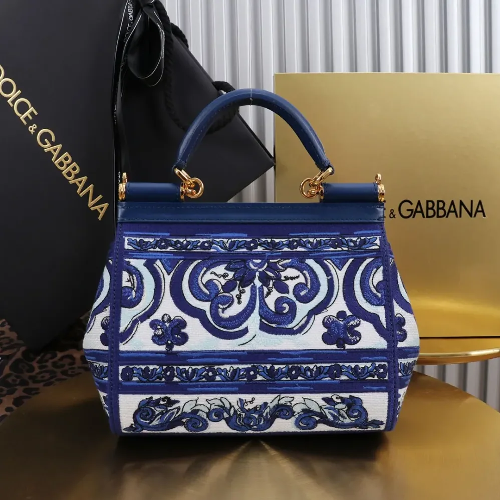 Dolce Gabbana D&G Small Sicily Handbag with Majolica Embroidery for Women in Blue Dolce Gabbana D&G Small Sicily Handbag with Majolica Embroidery for Women in Blue