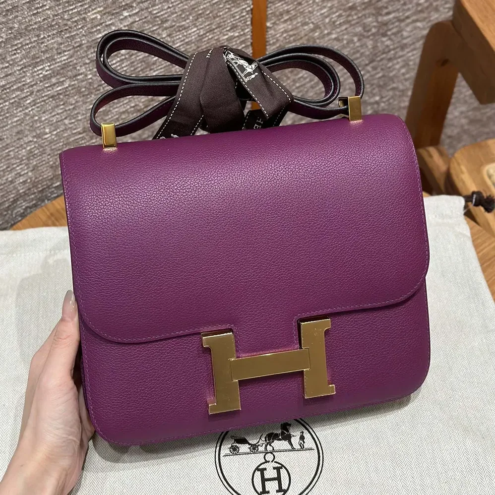 Hermes Constance 24 Bag Epsom Leather for Women in Purple/Gold