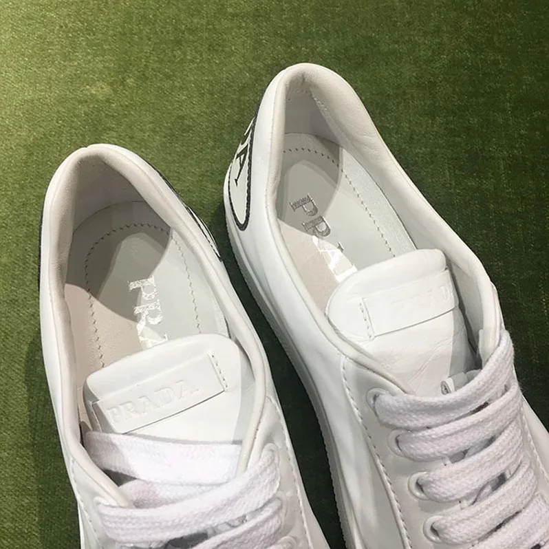 Prada Leather Sneakers Applique Shoes White for Women