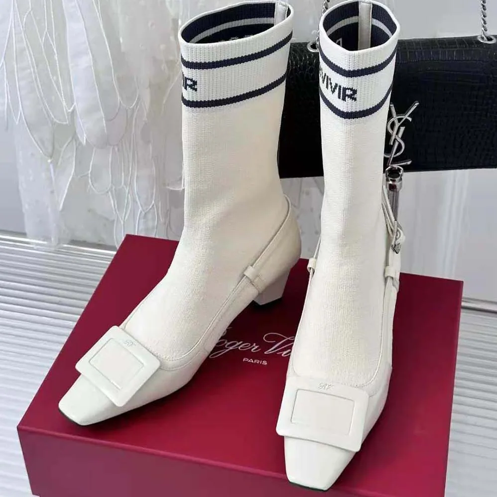 Roger Vivier Belle Vivier Sock Lacquered Buckle Ankle Boots in Patent Leather for Women in White Roger Vivier Belle Vivier Sock Lacquered Buckle Ankle Boots in Patent Leather for Women in White