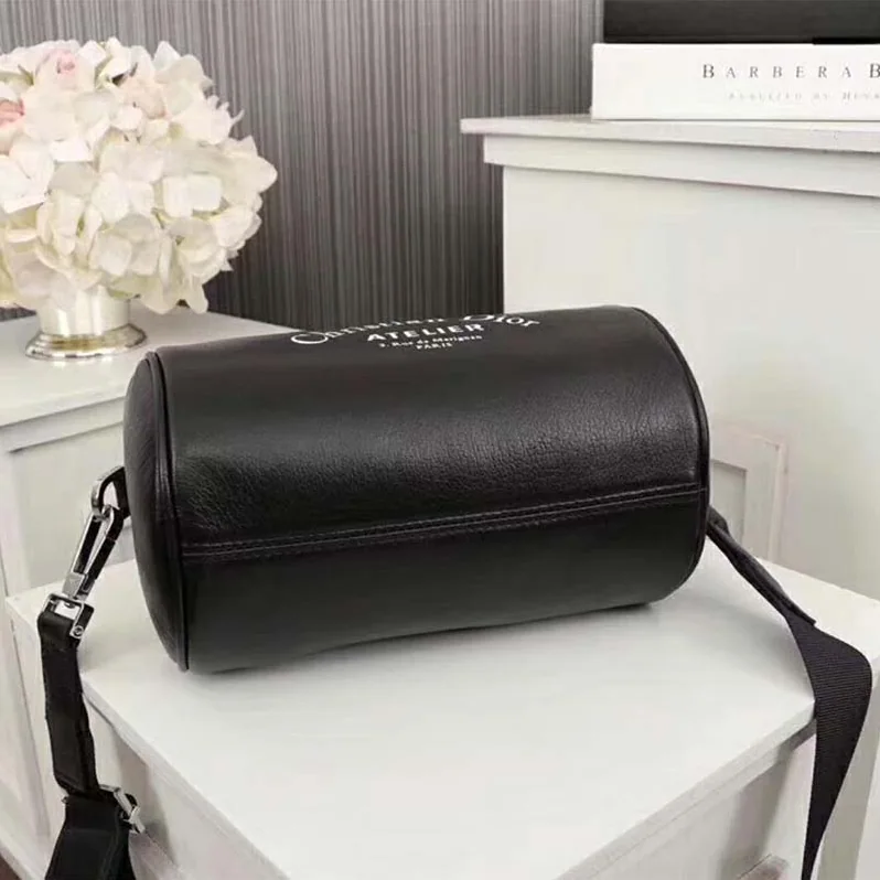 Dior Black Grained Calfskin “Roller” Pouch with “Atelier” Print for Unisex