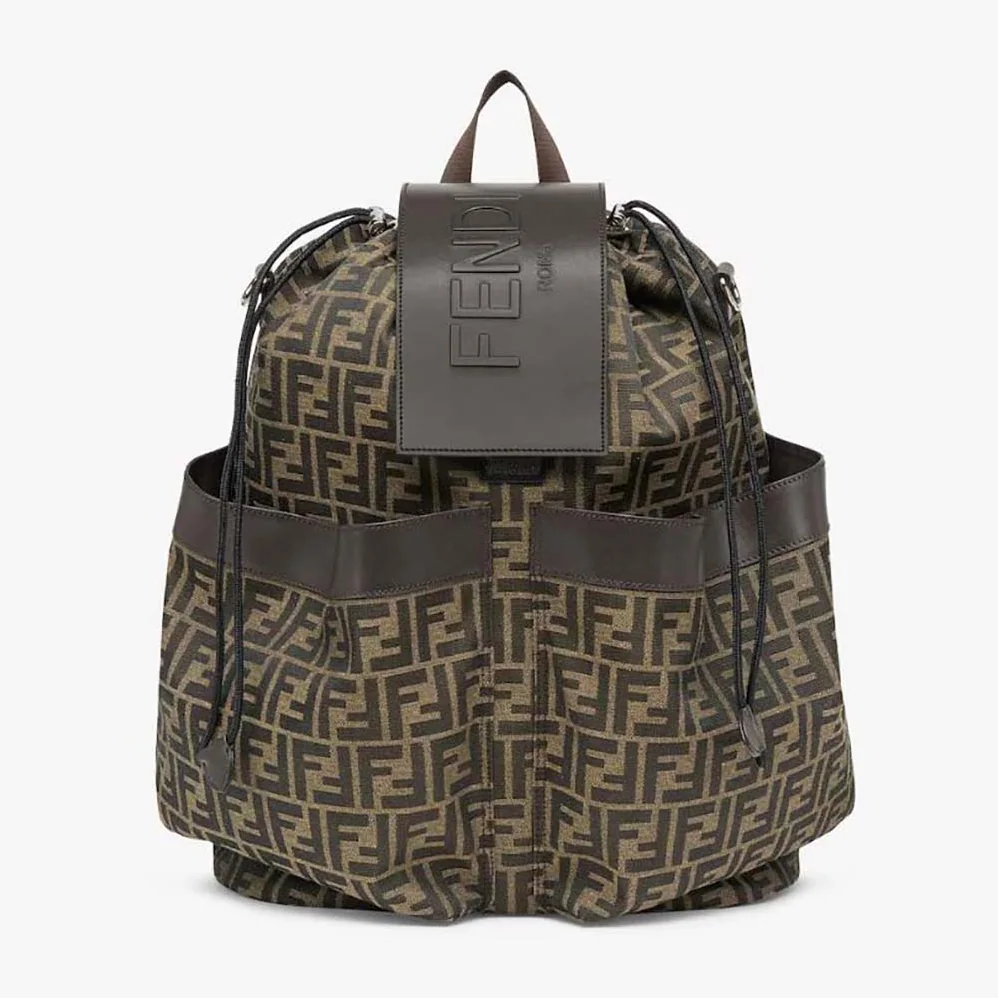 Fendi Strike Large FF Jacquard Fabric Backpack for Men in Brown