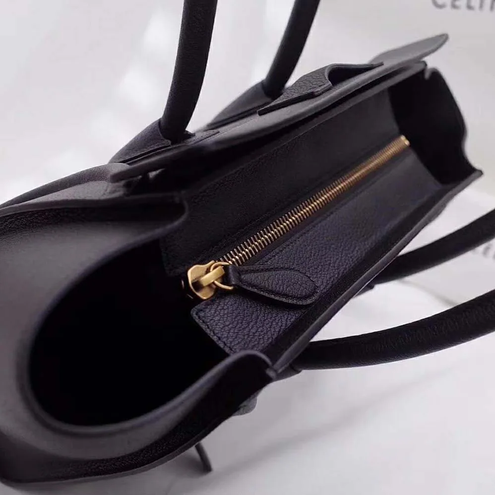 Celine Micro Luggage Handbag in Drummed Calfskin for Women in Black