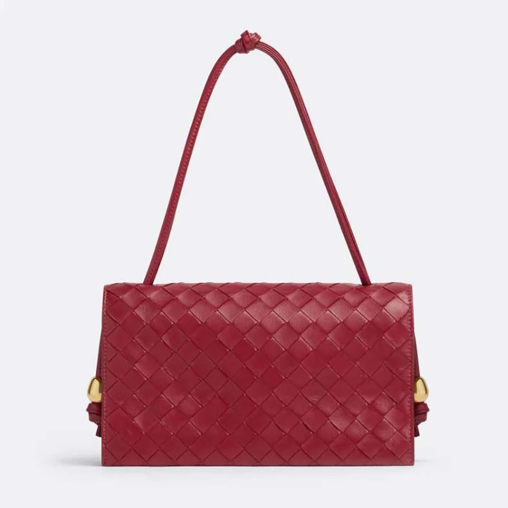 Bottega Veneta Trio Pouch On Strap Mini Intrecciato Leather Shoulder Bag for Women in Red