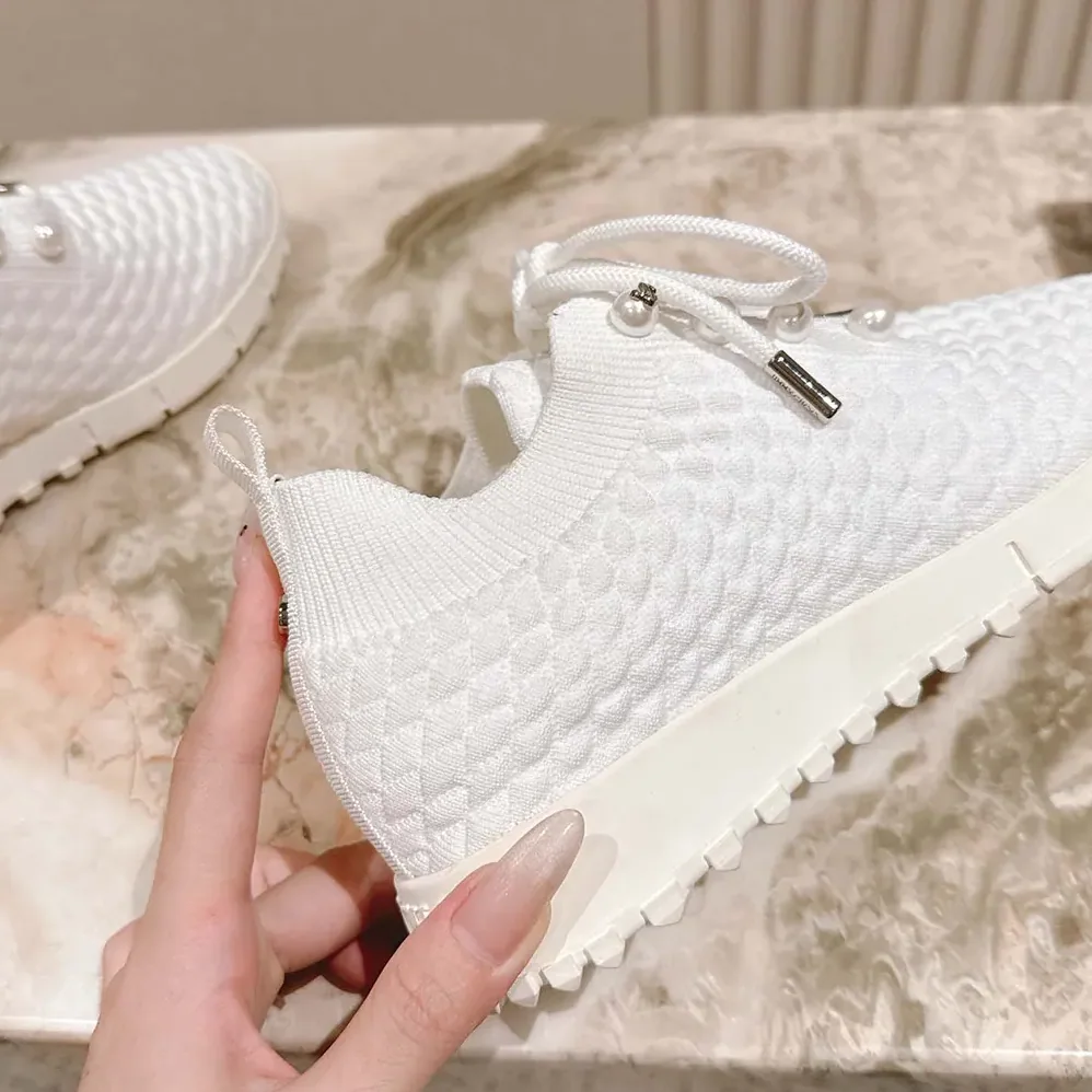 Jimmy Choo Veles White Textured Knit Trainers for Women Jimmy Choo Veles White Textured Knit Trainers for Women