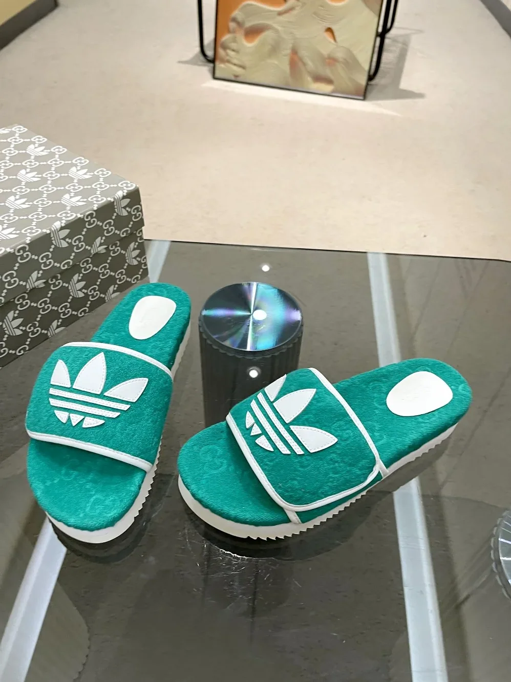 Gucci x Adidas GG Platform Sandal Green for Women Gucci x Adidas GG Platform Sandal Green for Women