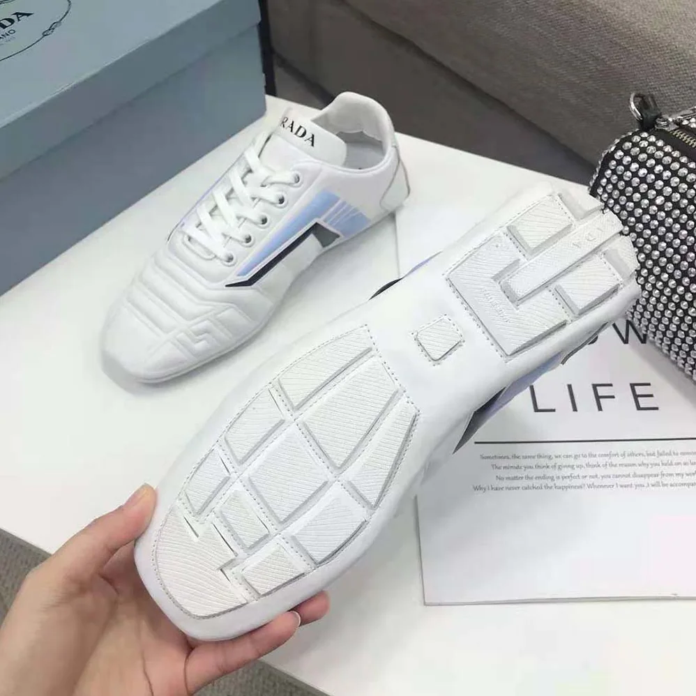 Prada Rev Leather Sneakers for Women in White Prada Rev Leather Sneakers for Women in White