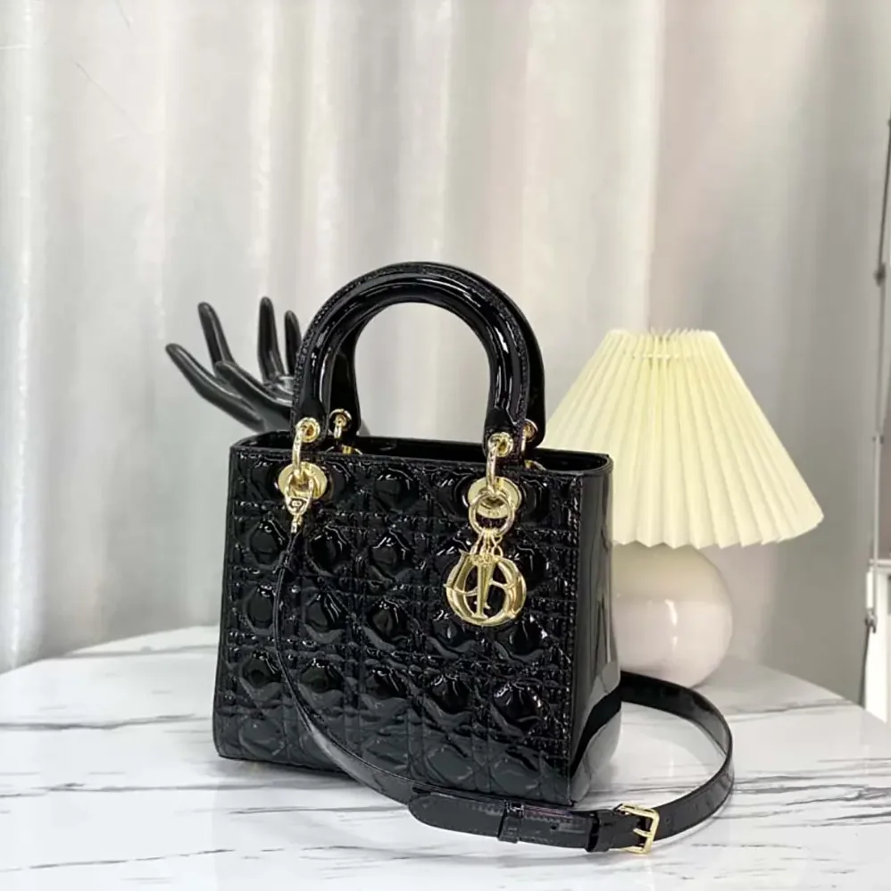 Dior Medium Lady Dior Bag Black Patent Cannage Calfskin for Women
