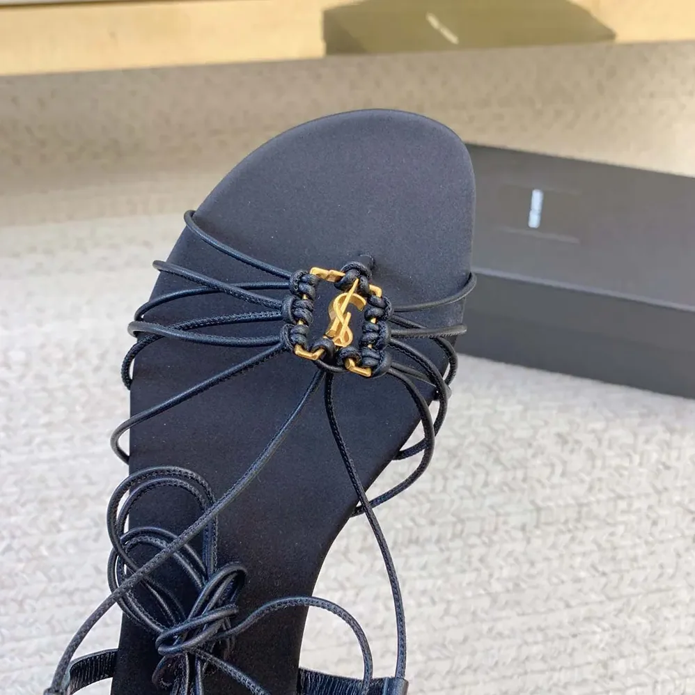 Saint Laurent YSL Babylone Sandals in Smooth Leather for Women