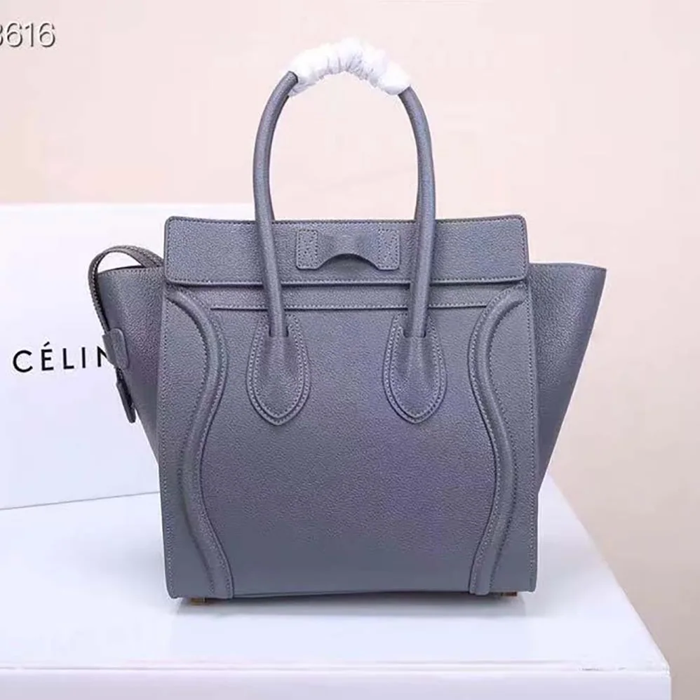 Celine Micro Luggage Handbag in Drummed Calfskin for Women in Silver