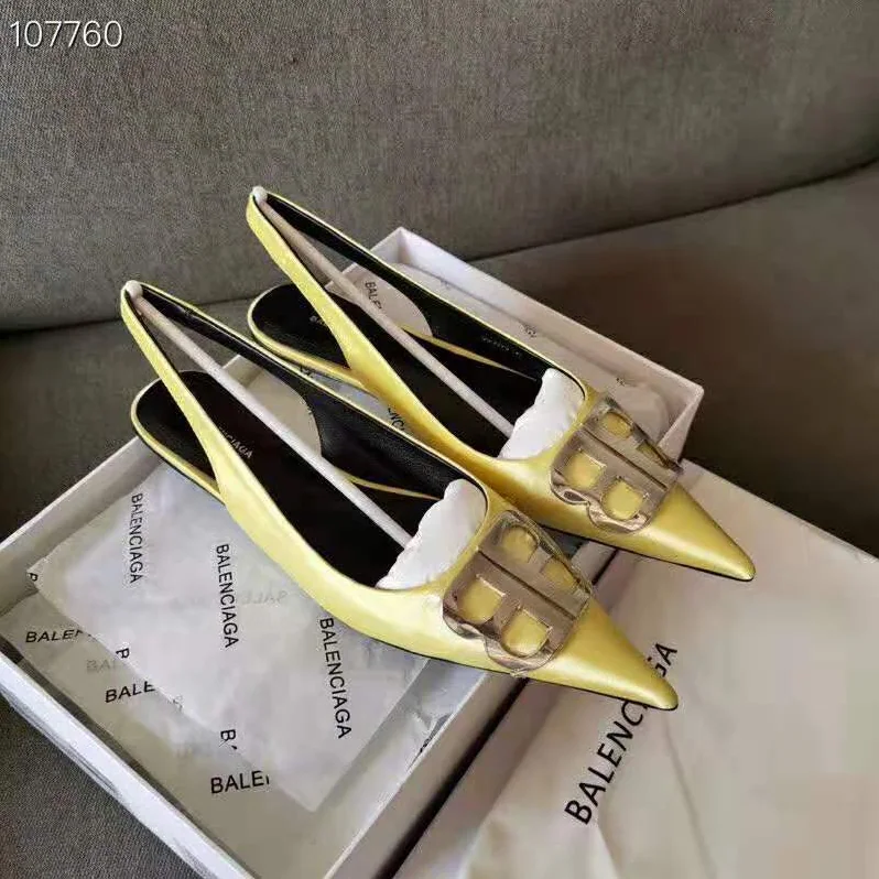 Balenciaga BB Flat Slingback Ballerina Satin 5mm Arch for Women in Yellow