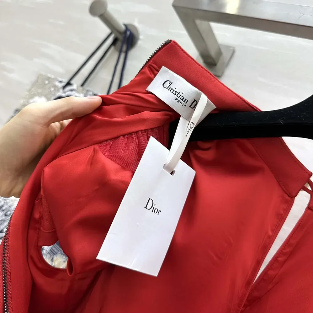 Dior Short Belted Dress Bright Red Lightweight Wool and Silk for Women