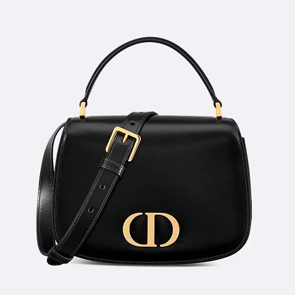 Dior Medium 30 Montaigne Avenue Top Handle Bag Black Ribbed Calfskin for Women