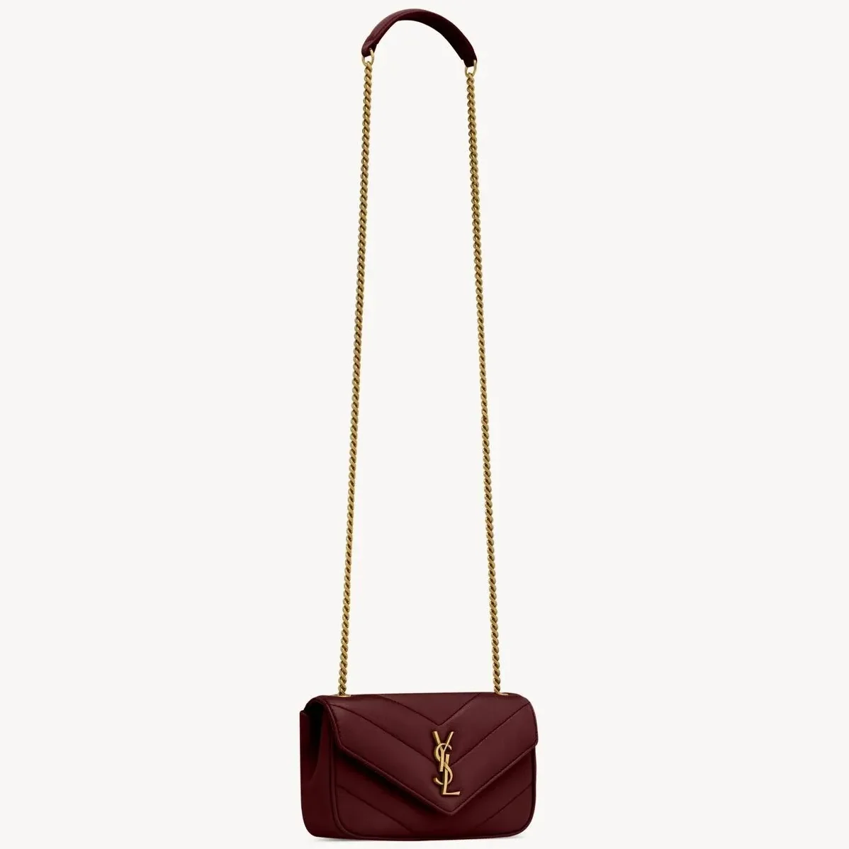 Saint Laurent Loulou Mini Shoulder Bag in Rouge Cabernet Gold Hardware