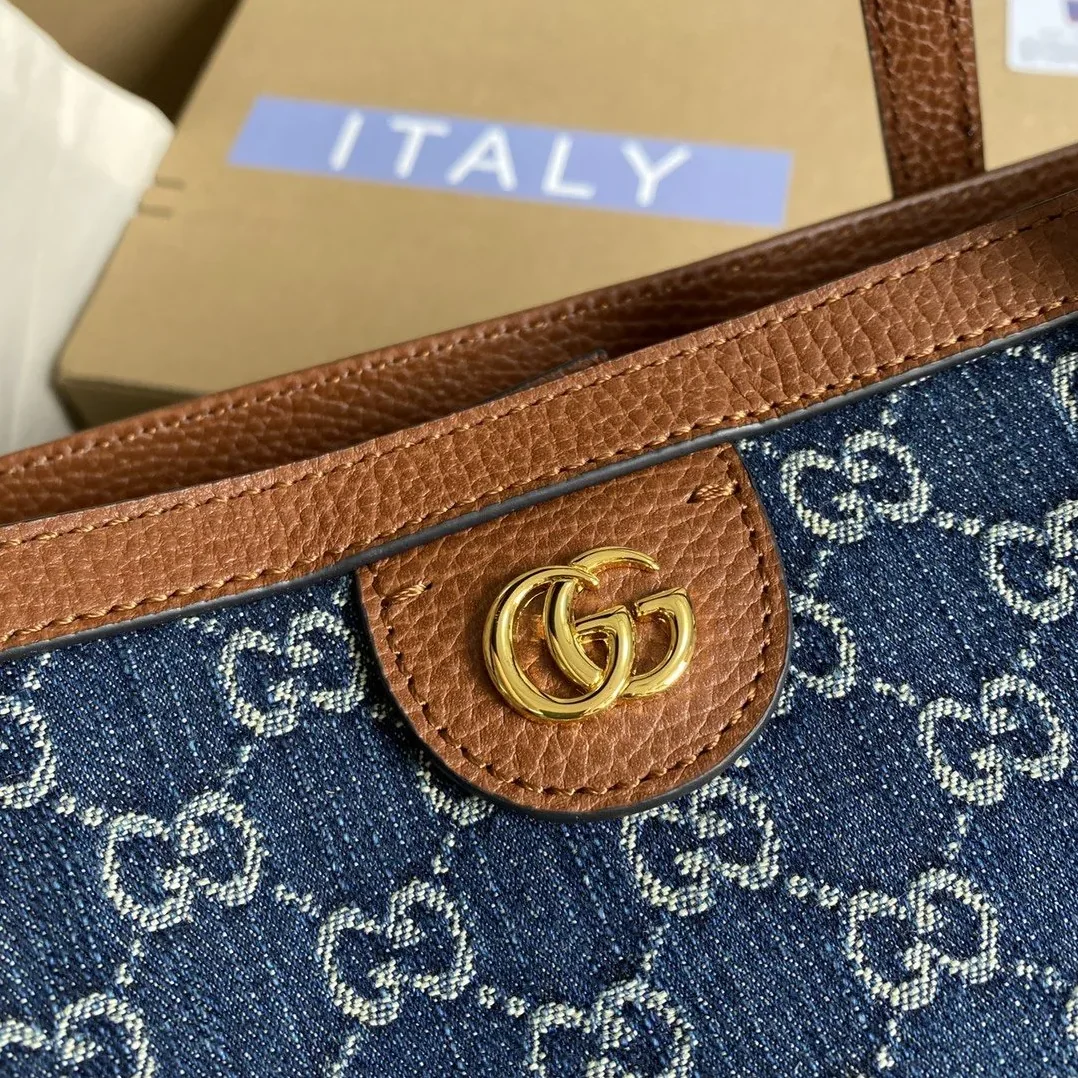 Gucci Ophidia GG Medium Tote Dark Blue And Ivory Eco Washed Organic GG Jacquard Denim / Gucci Ophidia GG Medium Tote Dark Blue And Ivory Eco Washed Organic GG Jacquard Denim /
