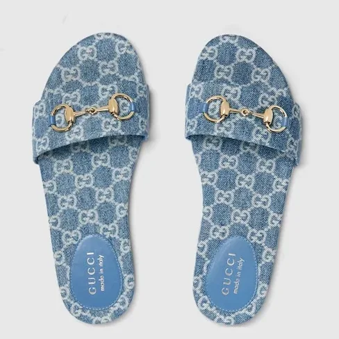 Gucci Horsebit Slide Sandals Blue Denim