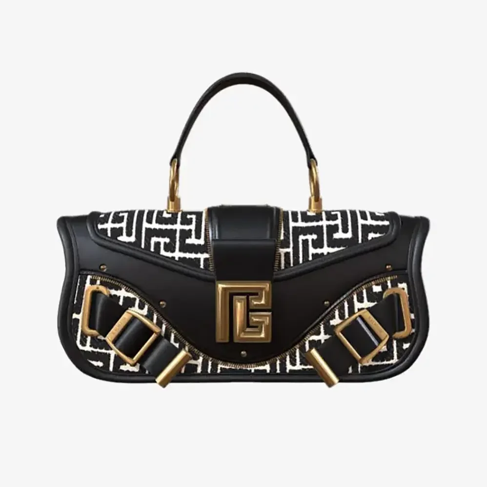 Balmain Blaze Clutch Bag in Leather with Balmain Jacquard Monogram for Women Balmain Blaze Clutch Bag in Leather with Balmain Jacquard Monogram for Women