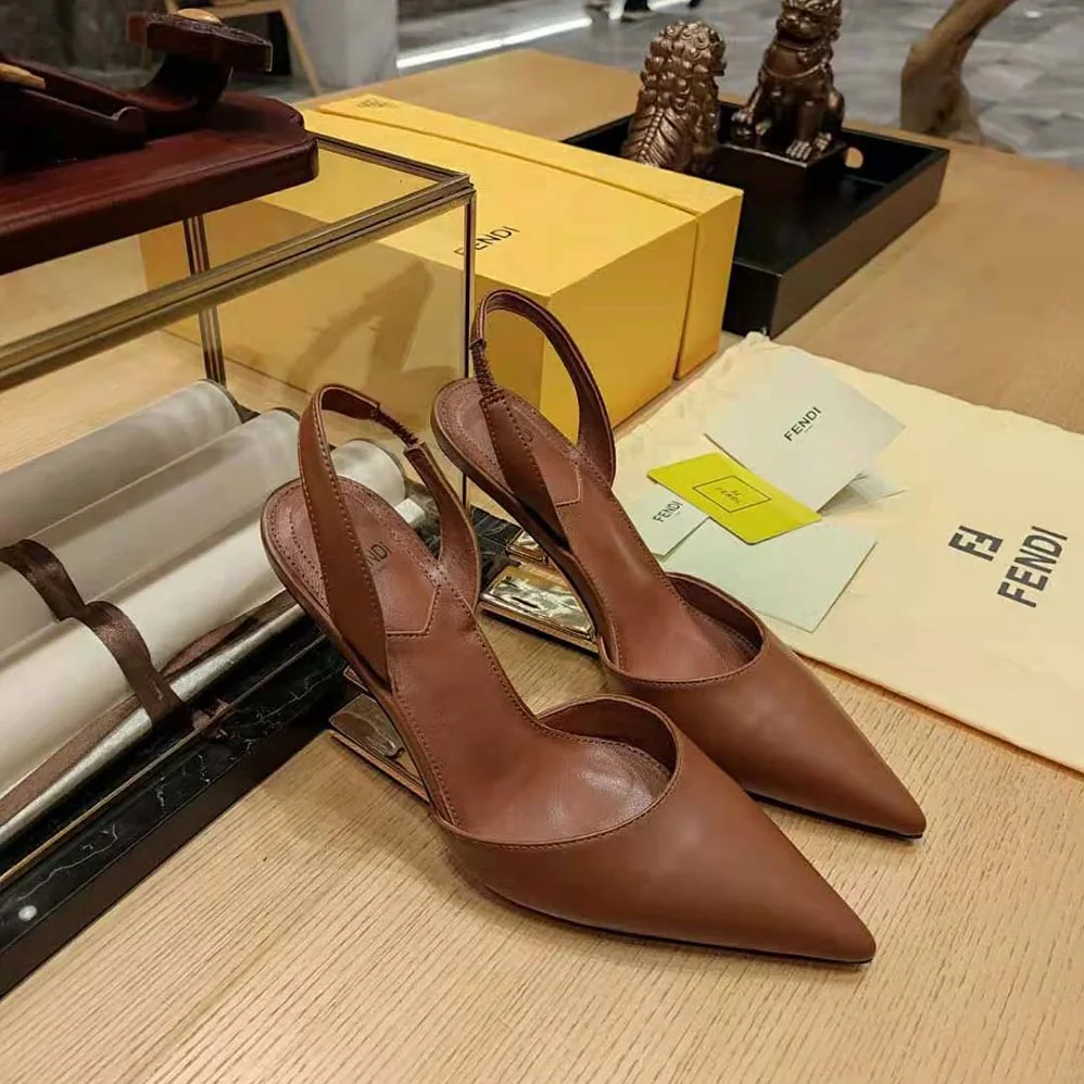 Fendi Fendi First Brown Leather High for Women in Heeled Slingbacks