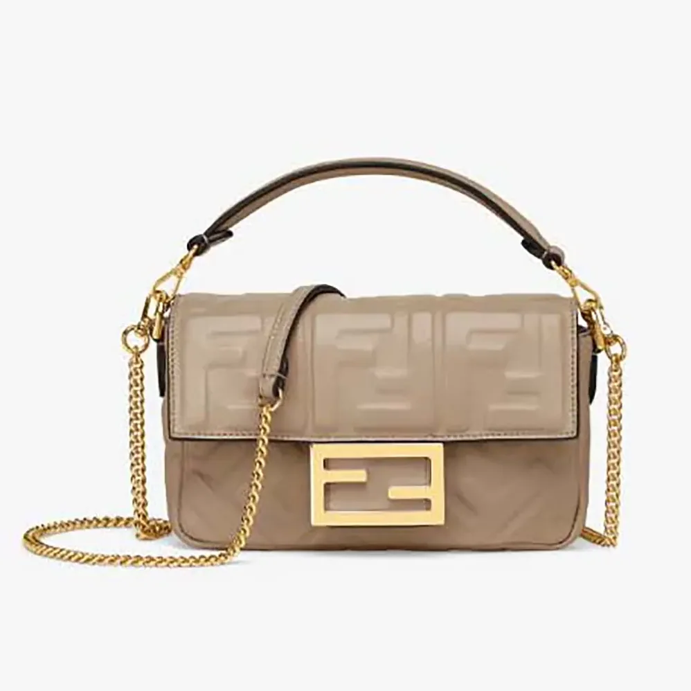 Fendi Baguette Mini Dove Gray Nappa Leather Bag with FF Motif for Women