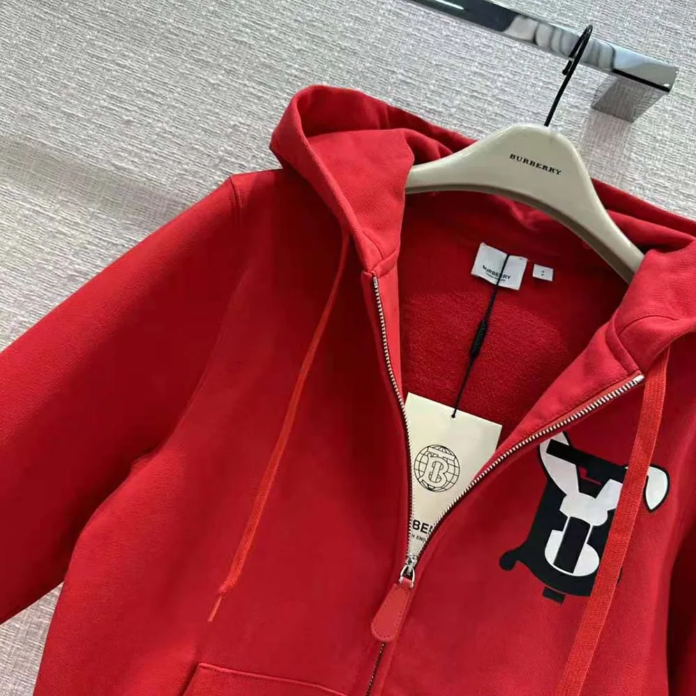Burberry Rabbit Print Cotton Hooded Top for Men in Red