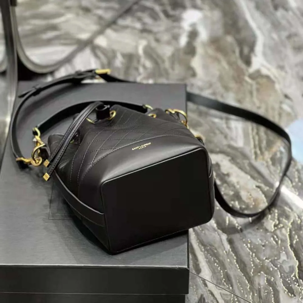 Saint Laurent YSL Emmanuelle Small Bucket Bag in Quilted Lambskin for Women in Black