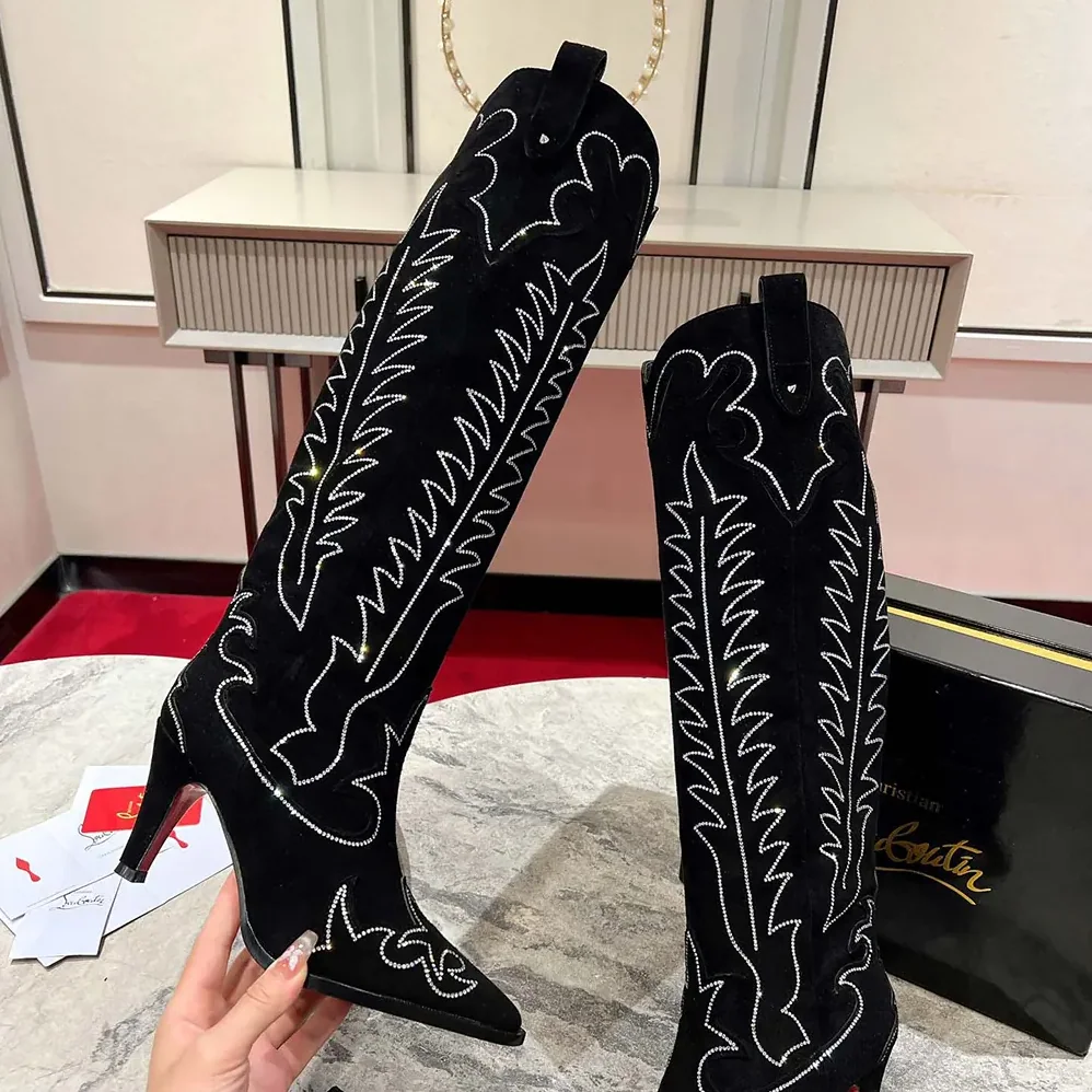 Christian Louboutin Santia Botta Strass 85 mm Low Boots Veau Velours and Strass for Women in Black