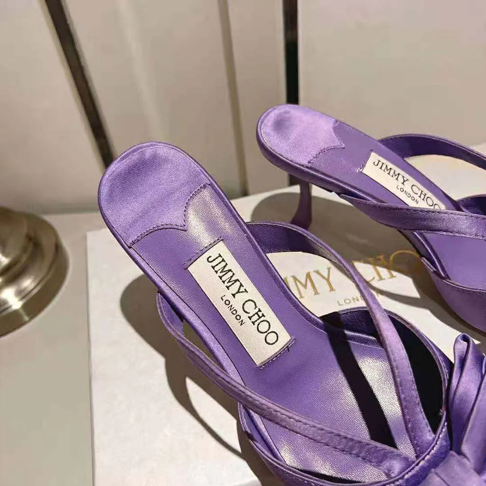 Jimmy Choo Flaca Mule 50 Wisteria Satin Mules with Bow for Women