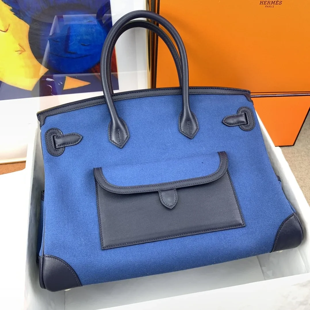 Hermes Birkin Cargo 35 Top Handle Bag in Blue Silver Hardware Hermes Birkin Cargo 35 Top Handle Bag in Blue Silver Hardware
