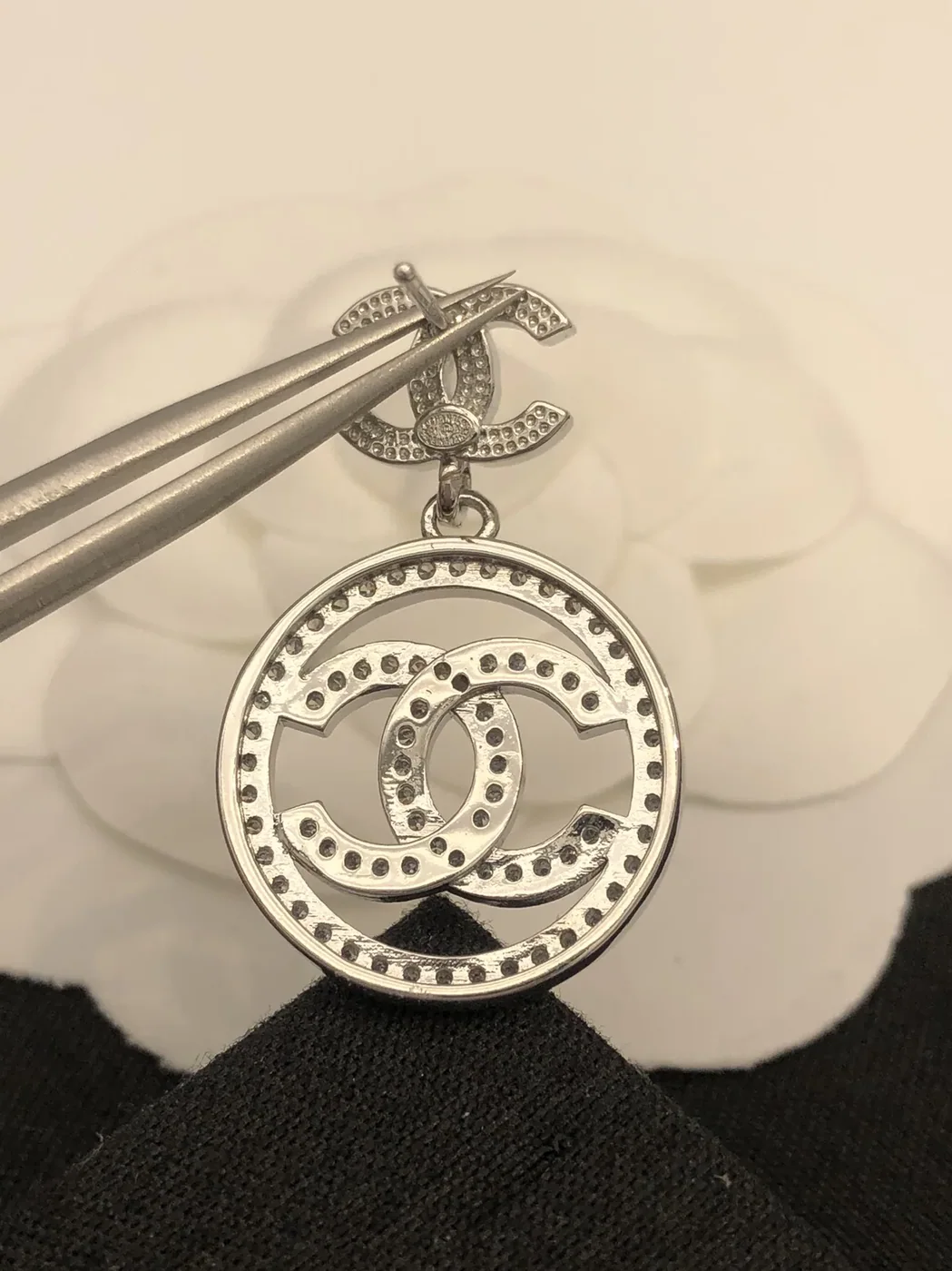 Chanel Round Double C Earrings Silver Chanel Round Double C Earrings Silver