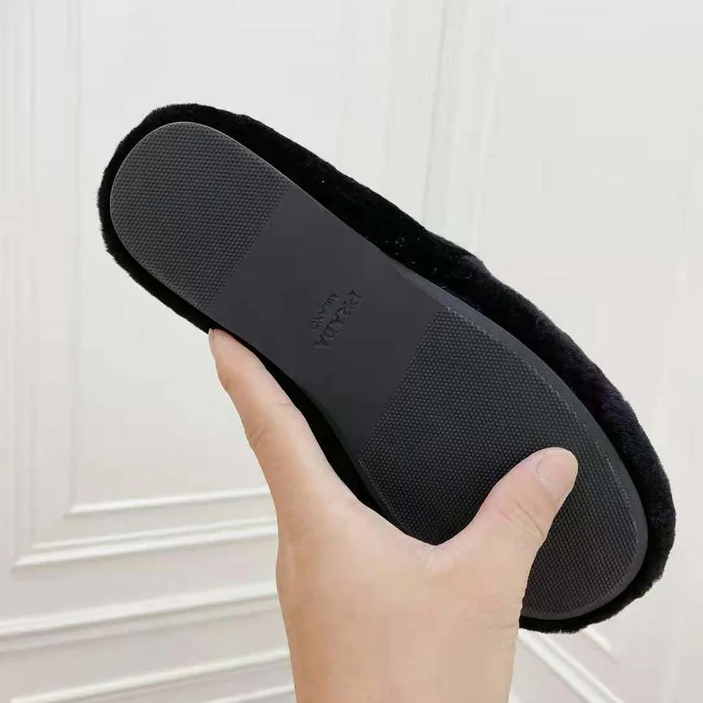 Prada Shearling Slippers in 5 mm Heel Hight for Women in Black