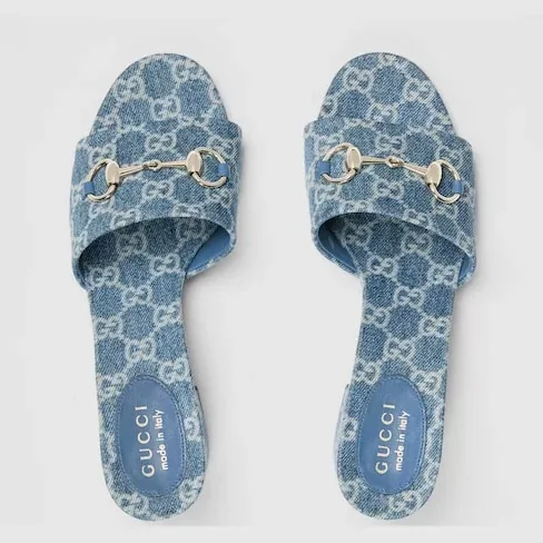 Gucci Horsebit Slide Sandals Blue Denim ? FAFGT 4746