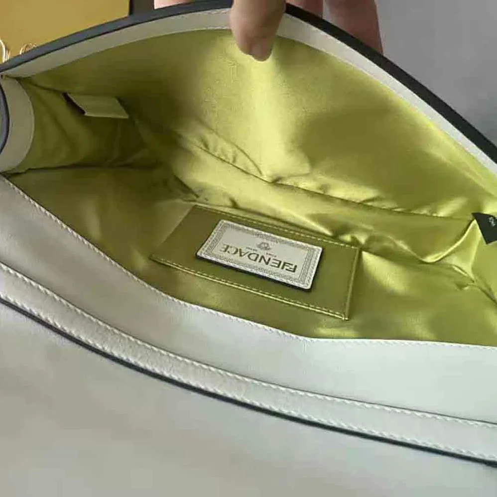 Fendi Baguette Brooch Fendace White Leather Bag for Women Fendi Baguette Brooch Fendace White Leather Bag for Women