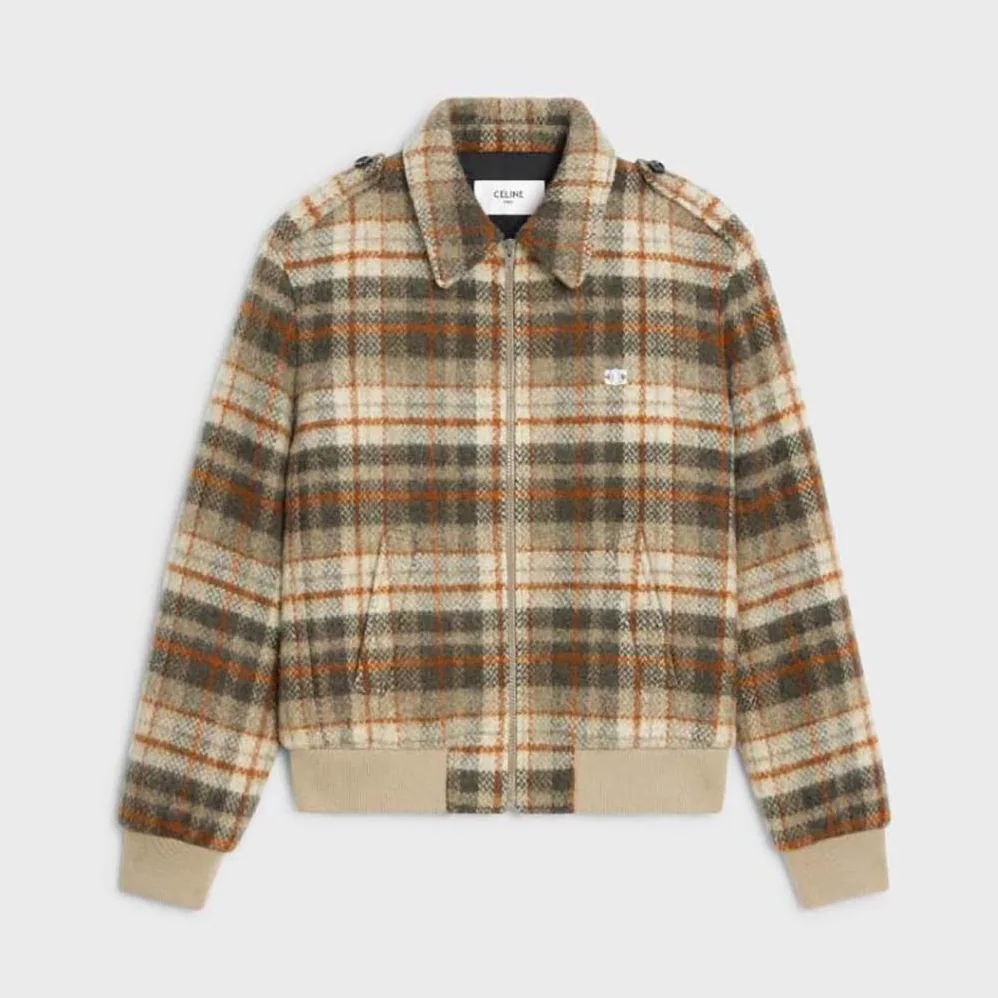 Celine Loose Teddy Jacket in Brushed Checked Tweed for Men Celine Loose Teddy Jacket in Brushed Checked Tweed for Men