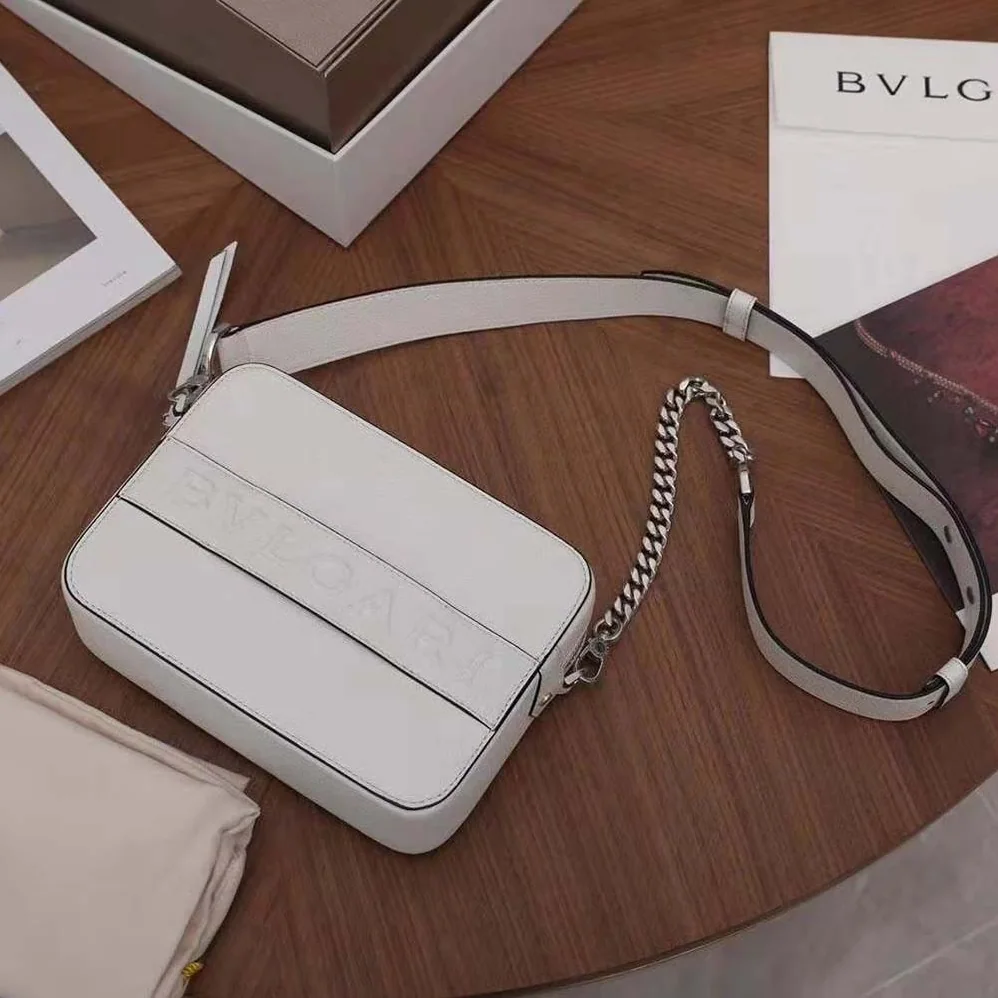 Bvlgari Bvlgari Logo Camera Bag in Calf Leather for Women in White Bvlgari Bvlgari Logo Camera Bag in Calf Leather for Women in White