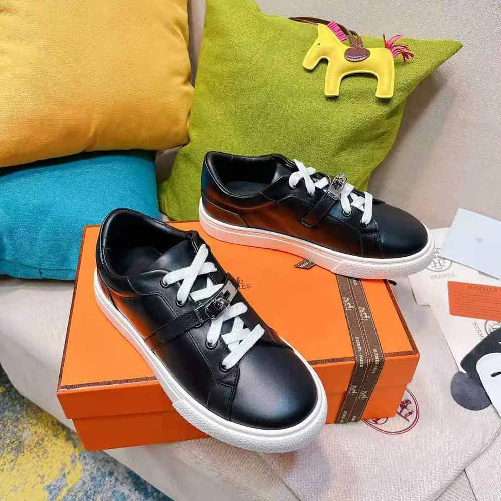 Hermes Day Sneaker in Calfskin with Functional Shiny Black for Women