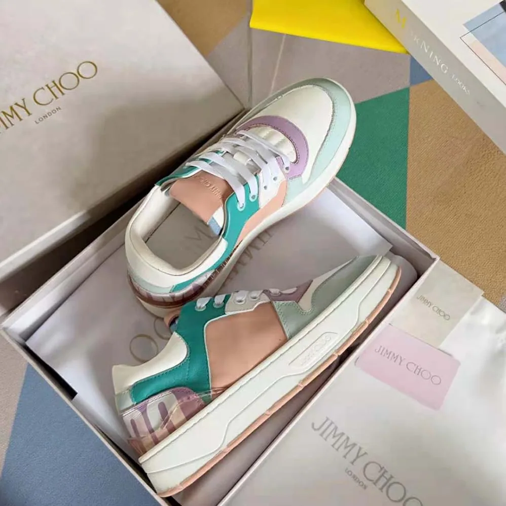 Jimmy Choo Florent/F Powder Pink and Pastel Mix Leather Trainers for Women Jimmy Choo Florent/F Powder Pink and Pastel Mix Leather Trainers for Women