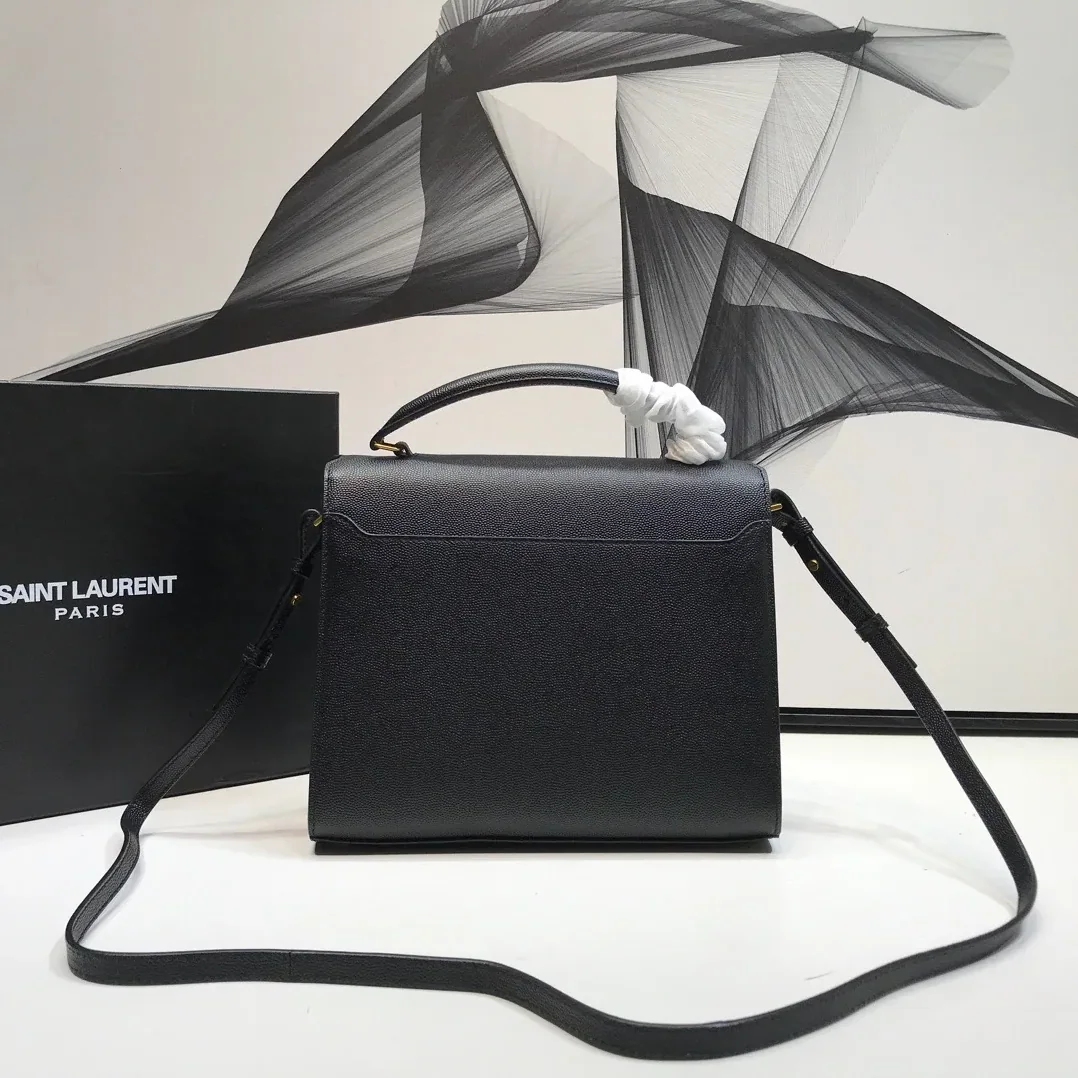 Saint Laurent Cassandra Medium Top Handle Bag In Grain Black in YSL Saint Laurent Cassandra Medium Top Handle Bag In Grain Black in YSL