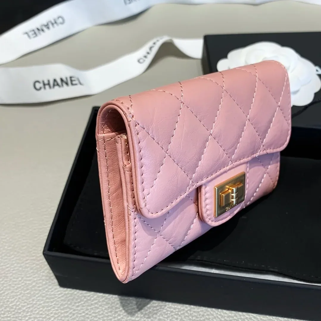 Chanel 2.55 Flap Card Holder / Gold Toned Hardware Light Pink Chanel 2.55 Flap Card Holder / Gold Toned Hardware Light Pink