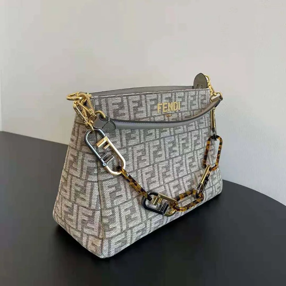 Fendi Fendi O'Lock Zipper Dove Gray Tapestry Fabric Bag for Women Fendi Fendi O'Lock Zipper Dove Gray Tapestry Fabric Bag for Women