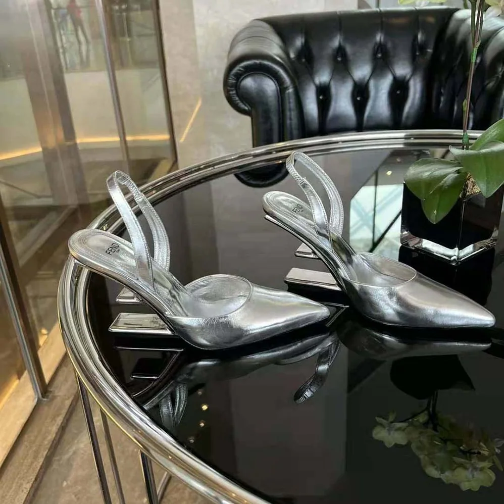 Fendi First Silver Leather High for Women in Heeled Slingbacks