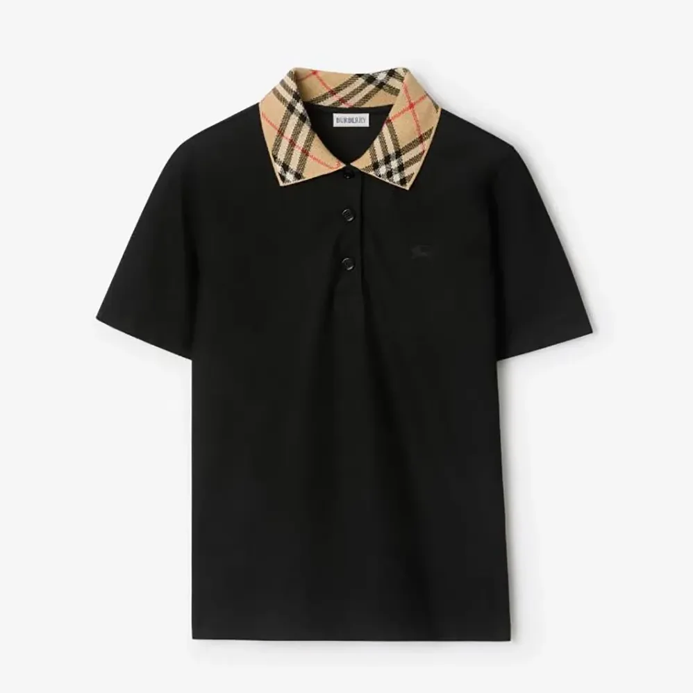 Burberry Check Collar Cotton Polo Shirt for Men in Black Burberry Check Collar Cotton Polo Shirt for Men in Black