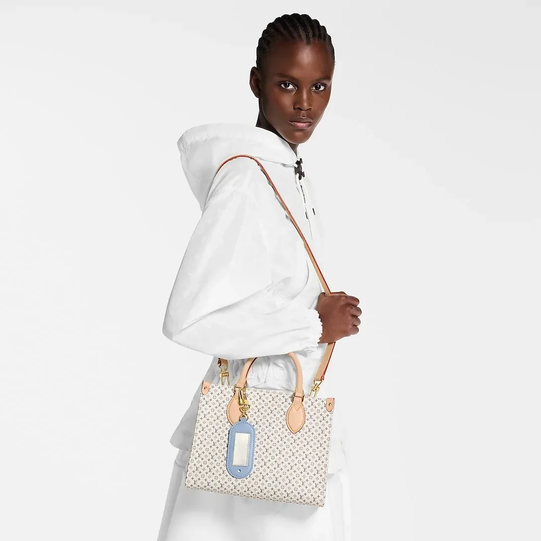 Louis Vuitton OnTheGo PM Tote Bag / Azure Blue/ Sand Gold Hardware