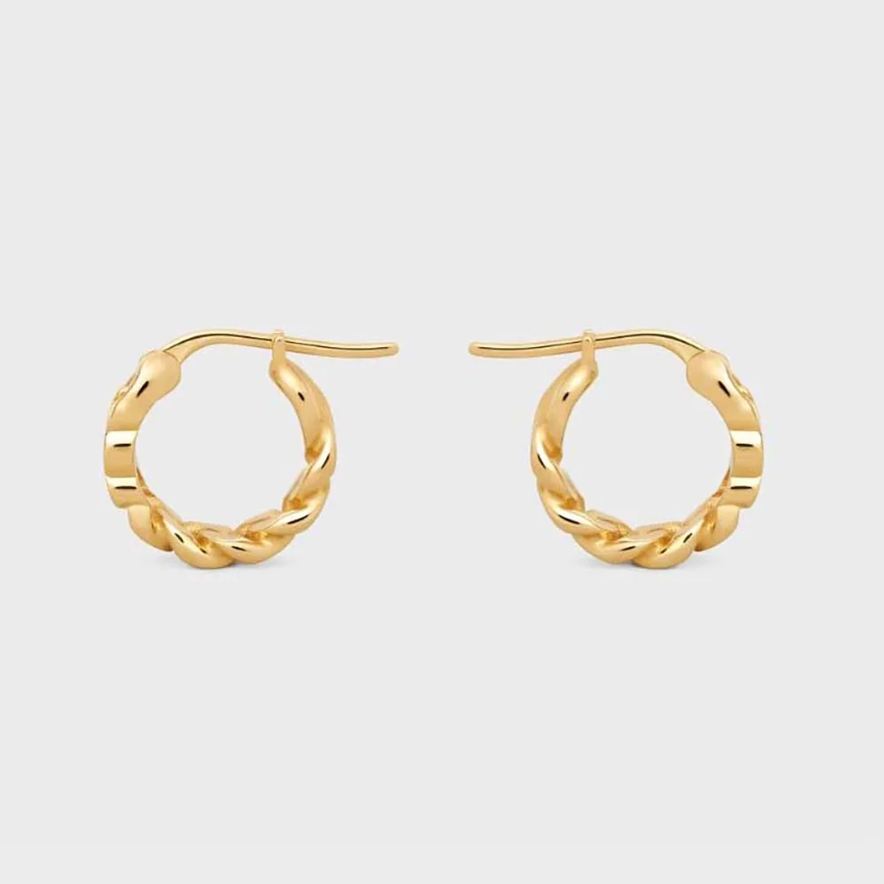 Celine Triomphe Small Gourmette Hoops in Brass with Gold Finish for Women Celine Triomphe Small Gourmette Hoops in Brass with Gold Finish for Women