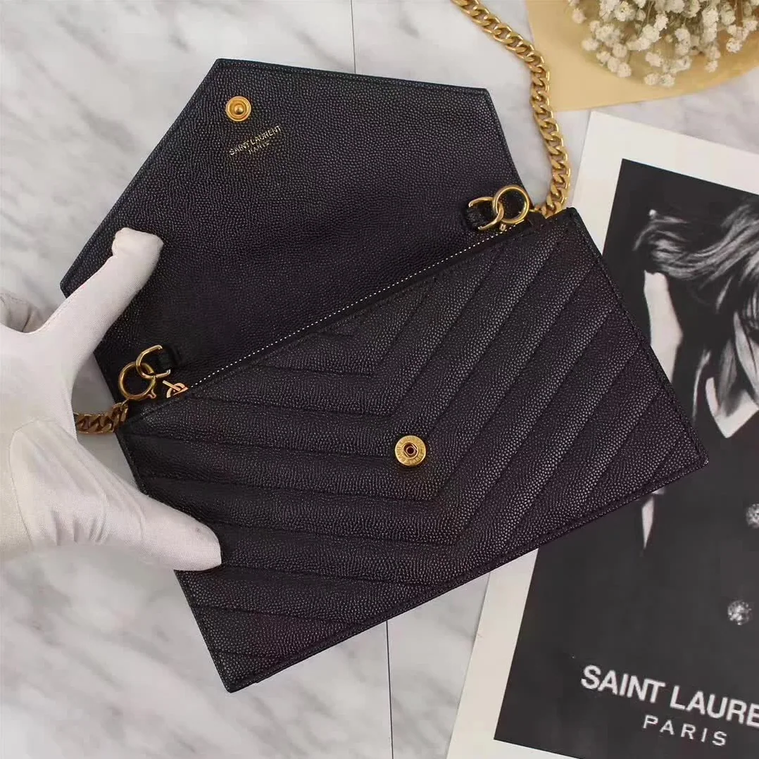 Saint Laurent YSL Medium Monogram Envelope Chain Wallet Gold Hardware in Black Saint Laurent YSL Medium Monogram Envelope Chain Wallet Gold Hardware in Black